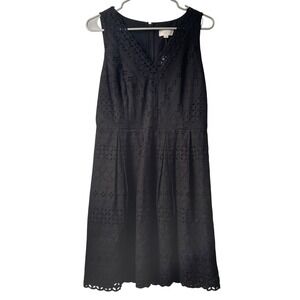 LOFT Dress 6 Small Black Eyelet Lace Sleeveless V Neck Cocktail Party Cotton NWT